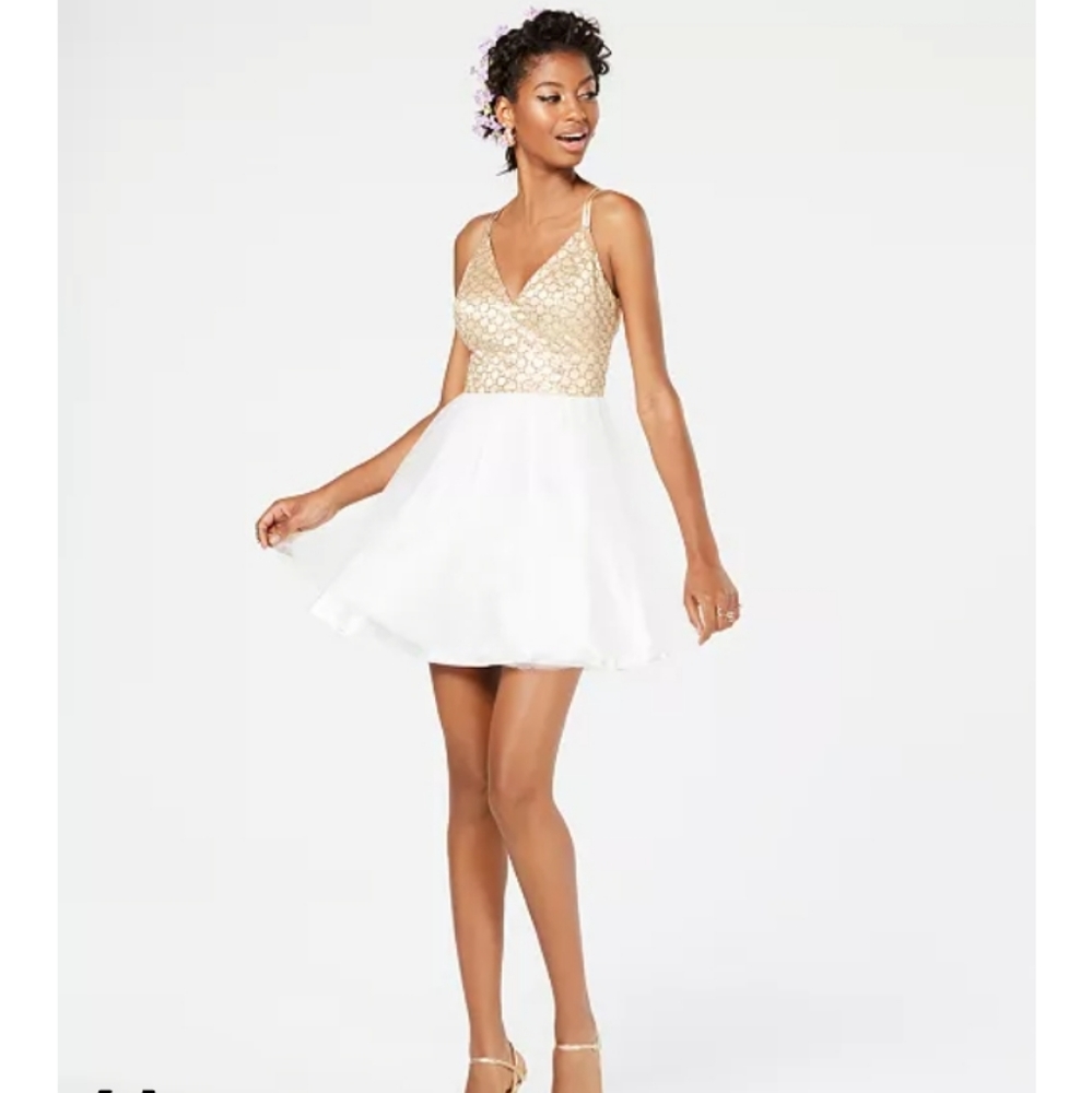 NWOT tulle glitter embellished fit and flare dress. White& gold Size 9/10